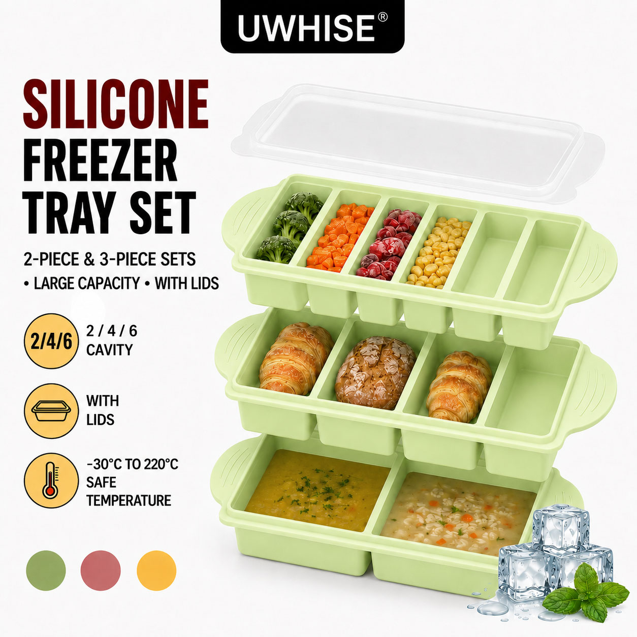 Meal Prep Template - Uwhise Paquete de 2/3 Bandejas de